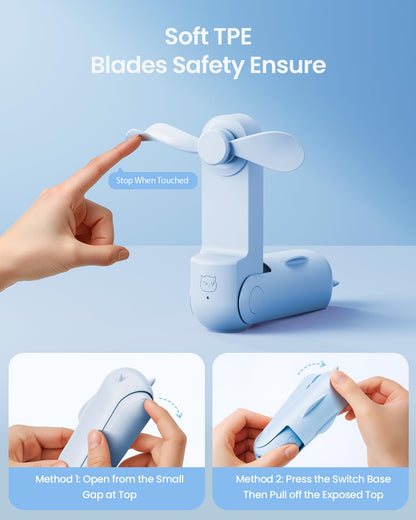 GAIATOP Portable Handheld Fan, 3 IN 1 Mini Foldable Travel Fans [17H Max Cooling Time] with Power Bank, Pocket Design USB Rechargeable for Travel Concert Lash Makeup, Summer Gifts for Women Girl, Blue