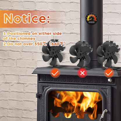 JossaColar Wood Stove Fan Heat Powered Fireplace Fan Non Electric, Thermal Fan for Wood Burning Stove/Pellet/Log Burner, w/Stove Accessories Thermometer