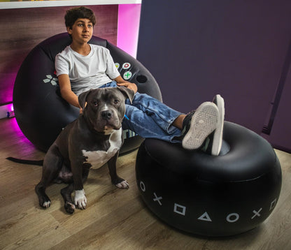 FranFusion Inflatable Gaming Chair for Kids & Teens with Cup Holders and Side Pocket - This Air Bean Bag Game Chair is The Perfect Furniture for Gamer Room Décor (Gaming Time with Ottoman)