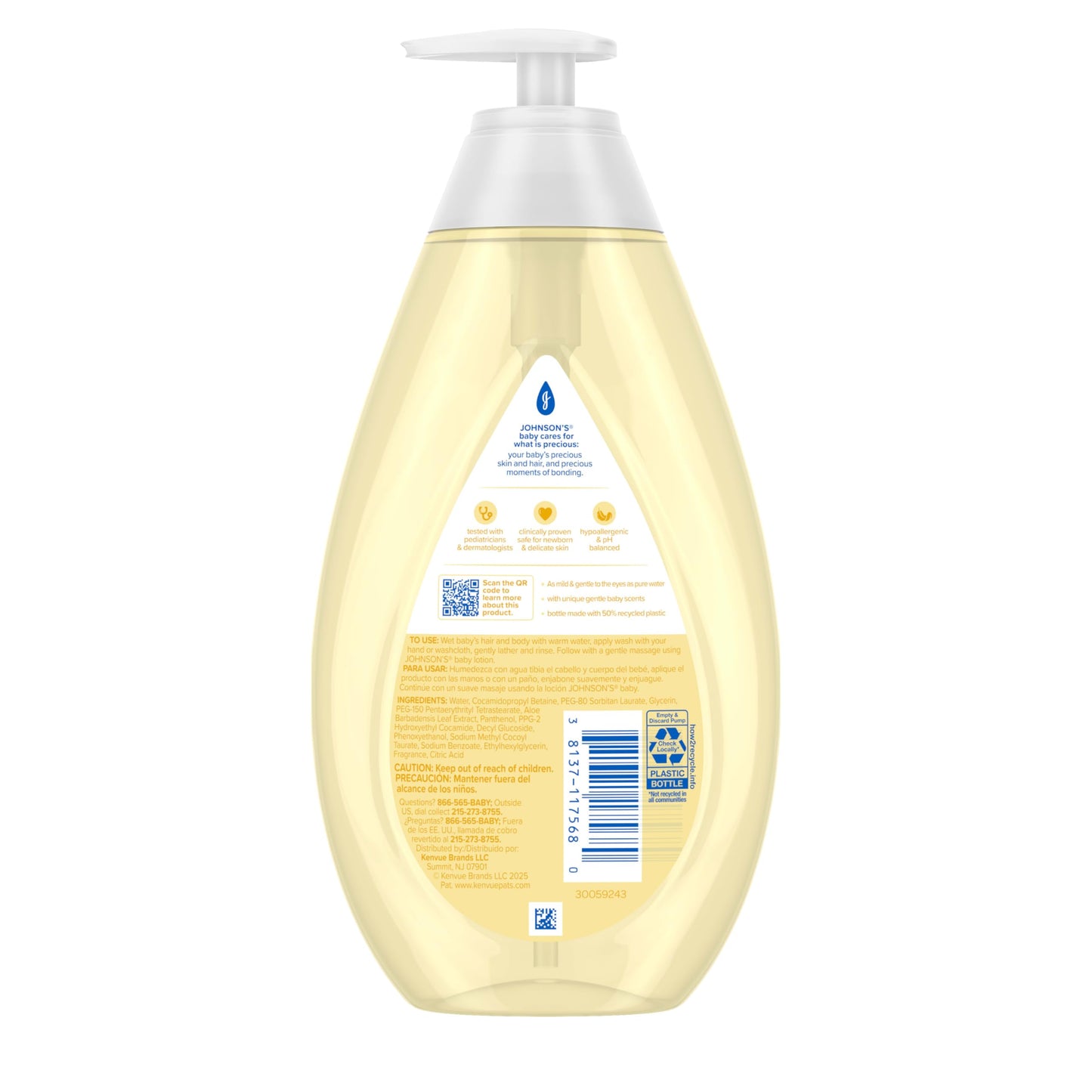 Johnson's Baby Head-To-Toe Baby Wash & Shampoo + Aloe & Vitamin B5, 2-in-1 Bath Wash Gently Cleanses Newborn's Delicate Skin & Hair, Hypoallergenic, No Added Parabens, Dyes & Sulfates, 27.1 fl. oz