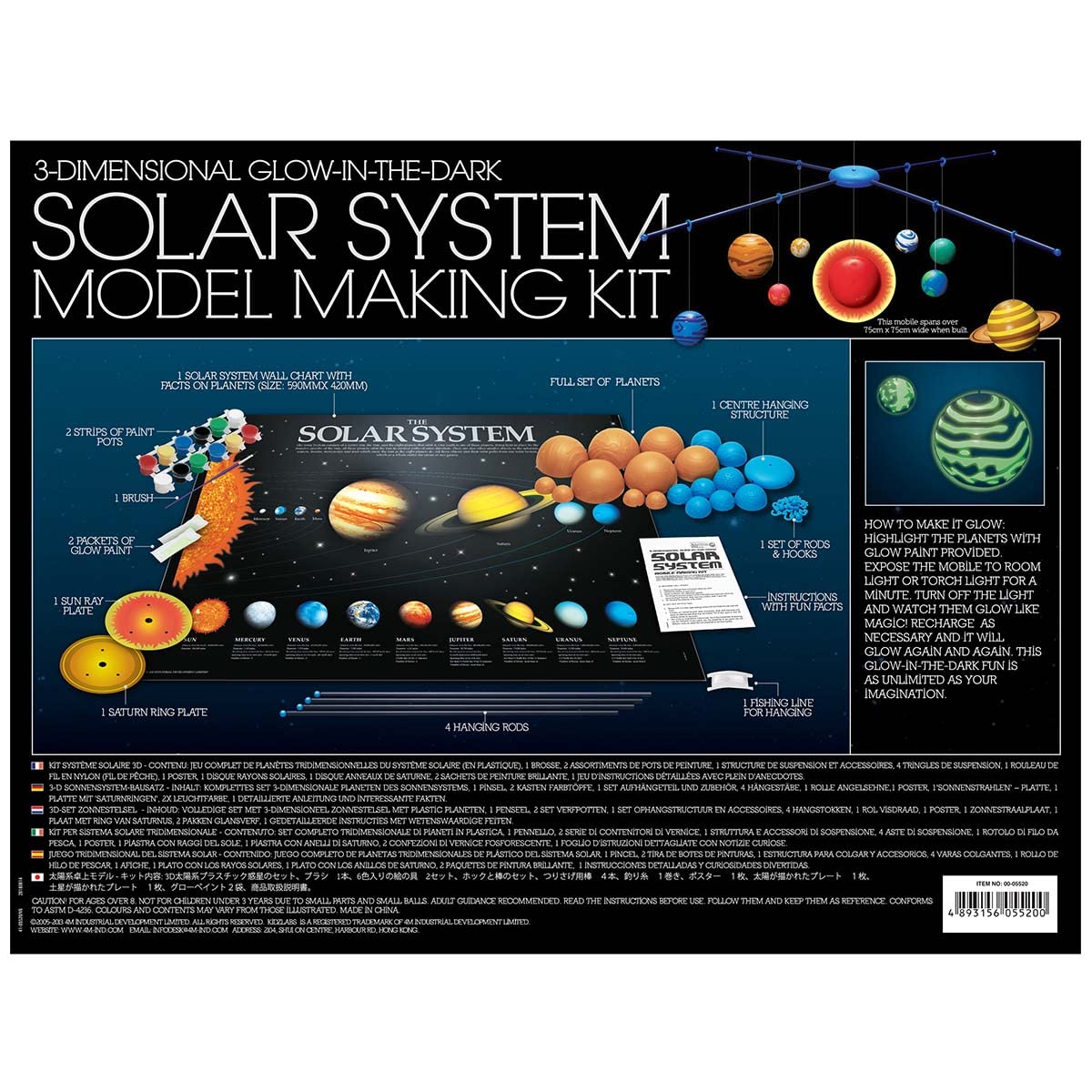 4M 3D Glow-in-the-Dark Solar System Mobile Making Kit - DIY Science Astronomy Learning Stem Toys Educational Gift for Kids & Teens, Girls & Boys