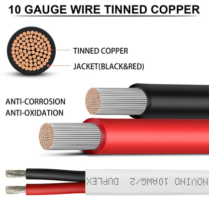 10 Gauge Marine Wire,10 AWG 30ft Duplex Marine Grade Wire Tinned Copper Oxygen-Free Insulated Red& Black Electrical Cable for Boat/Automotive/RV/Camper/Trailer
