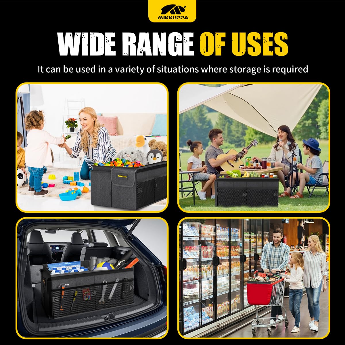 MIKKUPPA Car Trunk Organizer - 65L Collapsible Trunk Organizer with Lid, Sturdy Car Storage for SUV Auto Truck Van with Adjustable Straps and Non Slip Bottom (Black)