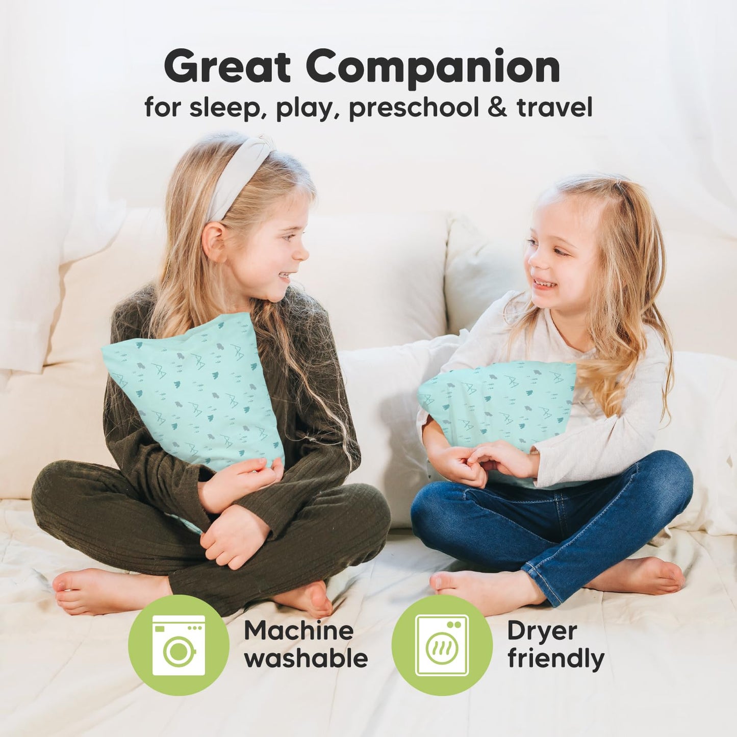 Mini Toddler Pillow with Pillowcase - 9x13 My Little Dreamy Travel Kids Pillow for Sleeping, Toddler Bed, Small, Tiny, Organic Cotton Pillowcase, Soft & Breathable, Kids 2-4 Years Old (Polar)
