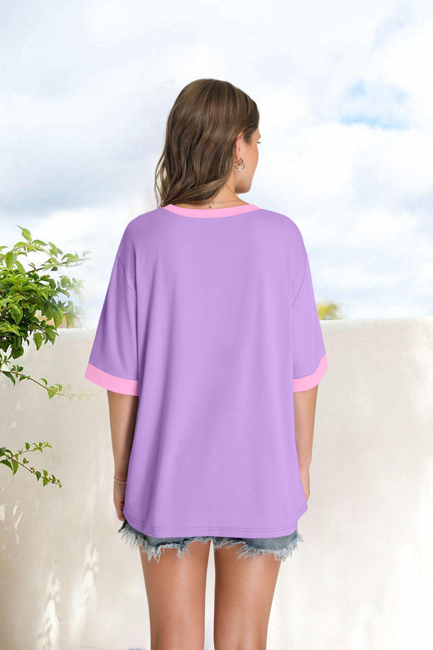 OFEEFAN Fashion Clothing Summer Shirts for Women Oversized Tshirts Short Sleeve T-Shirts Womens Tank Tops Z-Violet 2XL