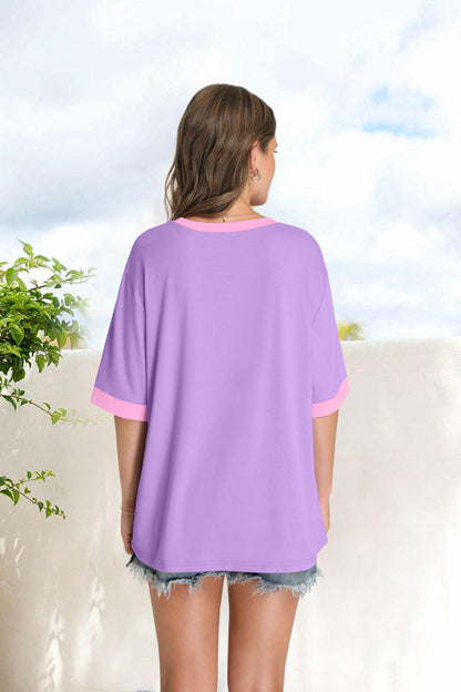 OFEEFAN Fashion Clothing Summer Shirts for Women Oversized Tshirts Short Sleeve T-Shirts Womens Tank Tops Z-Violet 2XL