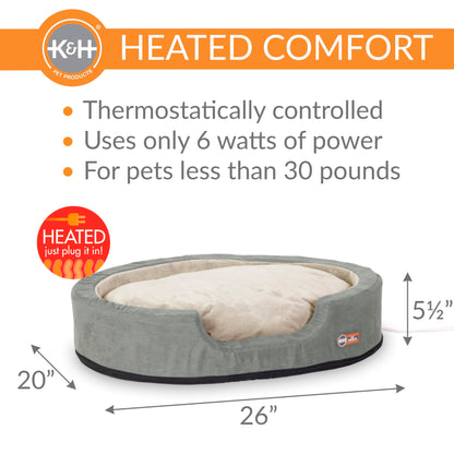 K&H Pet Products Heated Dog Bed Indoor, Thermo-Snuggly Sleeper with Removable Waterproof Heated Pad, Calming Pillow Pet Bed, Machine Washable, Safety Listed - Medium 26 X 20in Sage/Tan