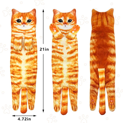 PAT JUUMG Funny Cat Hand Towels for Bathroom Kitchen Decor Towel,Cute Decorative Hanging Face Towels,Super Absorbent Soft, Housewarming Gift,Cat Lovers Gifts for Women (Orange)