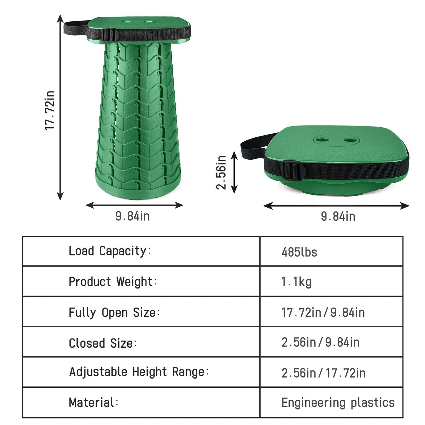maliven Collapsible Camping Stool Seat, Square Portable Telescopic Stool, Lightweight Sturdy Foldable Stool for Camp Fishing Picnic