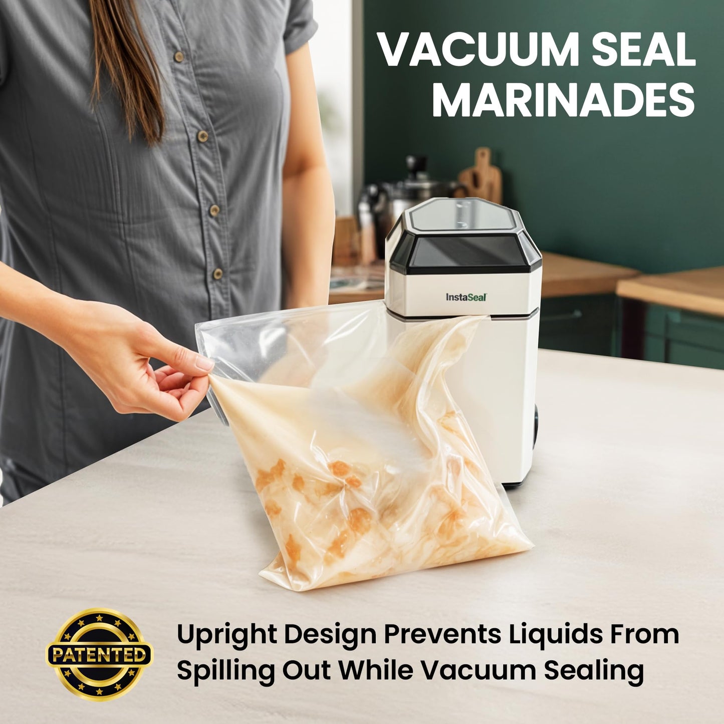 InstaSeal Food Vacuum Sealer Machine, Upright Food Saver Vacuum Sealer Machine Allows to Vacuum Seal Liquids, Food Sealer Vacuum Sealer for Food Saves & Keeps Food Fresh Longer As Seen on TV Products