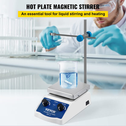 Happybuy Magnetic Stirrer SH-2 Heating Plate 1000ml Magnetic Stirrer Hot Plate 0-2000 RPM Magnetic Stirrer Kit 180W Heating Power 380°C for Lab Liquid Mixing Heating