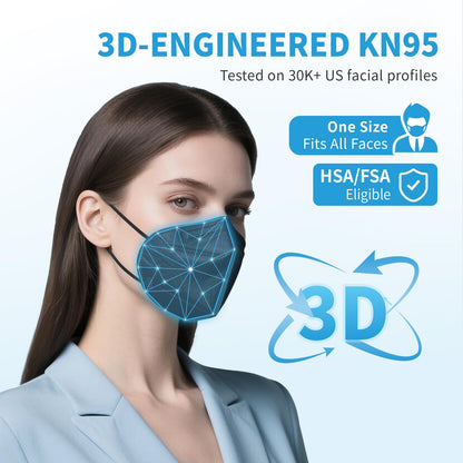 akgk KN95 Face Mask 50 PCS, Breathable Protection Masks, Individually Wrapped, 5-Ply KN95 Black Masks, Cup Dust Safety Masks