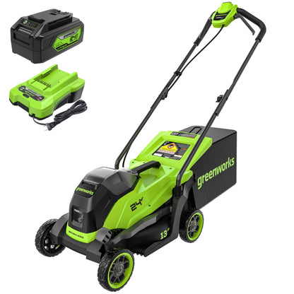 Greenworks 24V 13" Brushless (Push) Cordless Lawn Mower, 4.0Ah Battery and Charger