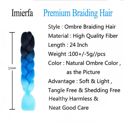 Ombre Braiding Hair Extensions High Temperature Synthetic Hair 3 Tone Color for Twist Braids Box Braids Crochet Hair (Black-Blue-Light Blue 24" 3PCS)