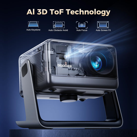Goodee Viedo Projector With Wifi And Bluetooth, Smart Movie System/ Dolby Audio/ Auto Focus & Keystone Portable Projector, 4k Video Decode & 1080p Native For Home Theater / Outdoor