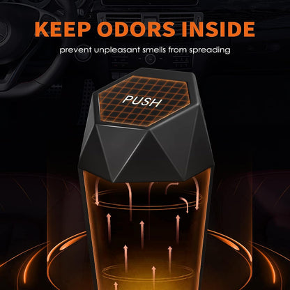 HOTOR Car Trash Can with Lid - 2 Pack, Car Accessories for Interior, Leakproof Vehicle Garbage Can with 30 Attached Trash Bags, Multipurpose Organizers and Storage for Home, Office, Black