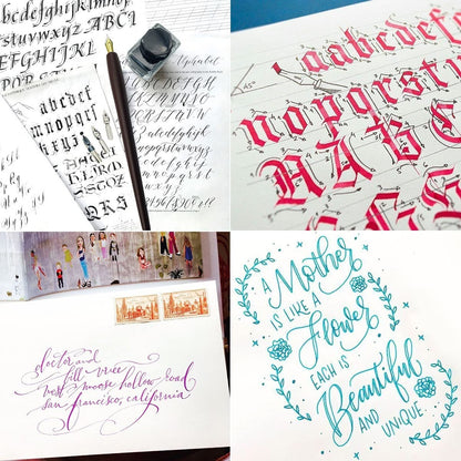 Plotube Calligraphy Pen Set – Includes Wooden Dip Pen, Antique Brass Holder, 11 Nibs, 7 Colors Ink Bottles and Beginner's Manual