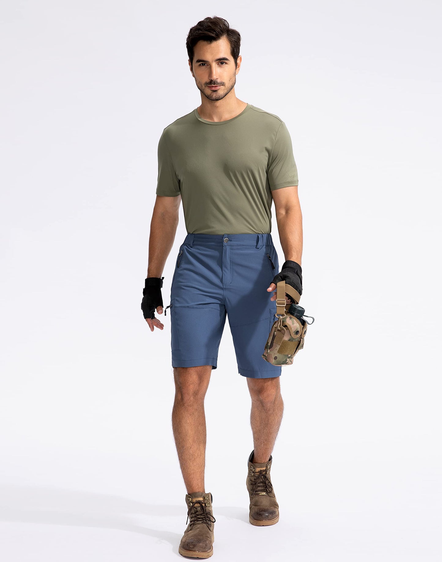 Pudolla Men's Hiking Cargo Shorts 9" Lightweight Outdoor Work Shorts for Men Travel Golf Camping Casual with 5 Zipper Pockets(Dark Navy Large)