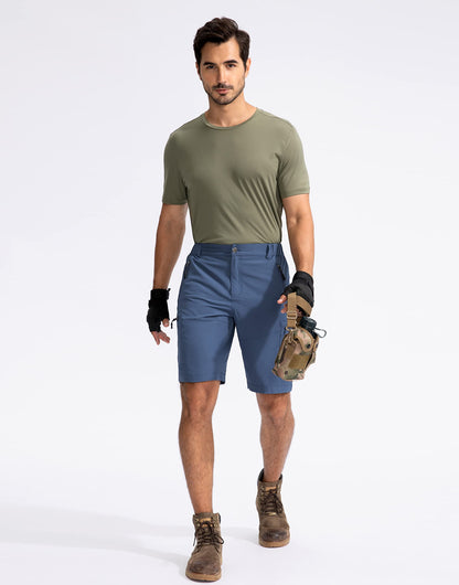 Pudolla Men's Hiking Cargo Shorts 9" Lightweight Outdoor Work Shorts for Men Travel Golf Camping Casual with 5 Zipper Pockets(Dark Navy Large)