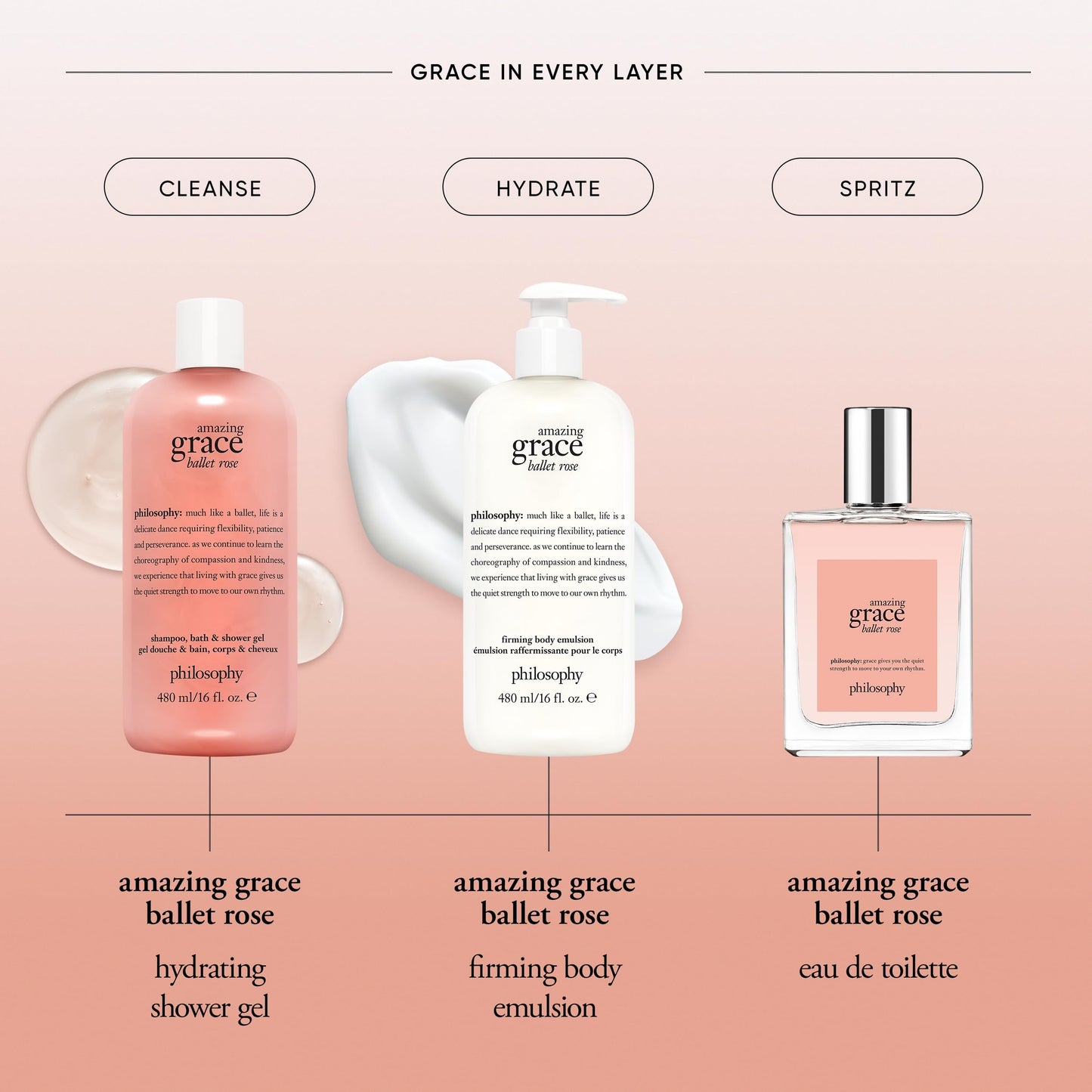 philosophy amazing grace ballet rose eau de toilette - dreamy & floral women's perfume - with notes of rose, lychee & musk - long lasting fragrance - 2 fl oz.