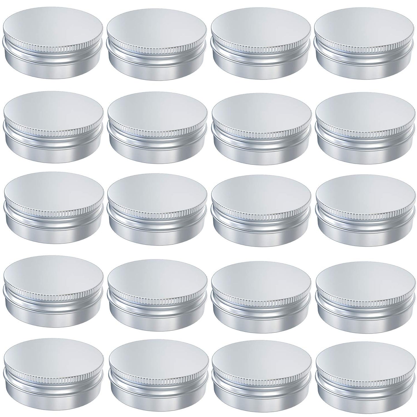 20 Pcs 2 Ounce Aluminum Tin Jar, 60 ML Refillable Tin Container, with Screw Lid, for Storing Spices, Candies, Candles, Silver