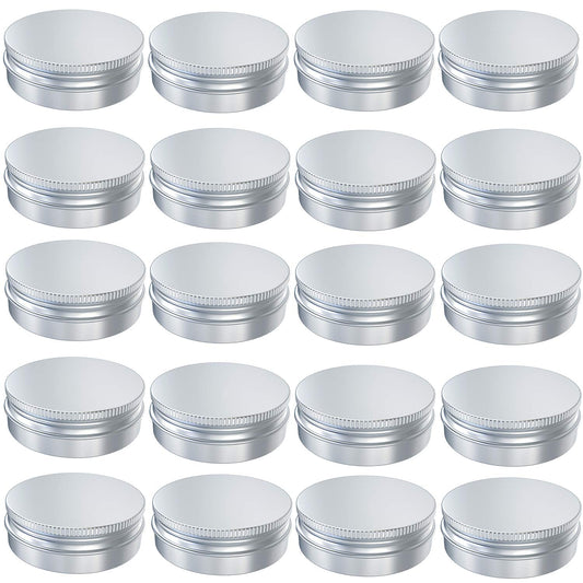 20 Pcs 2 Ounce Aluminum Tin Jar, 60 ML Refillable Tin Container, with Screw Lid, for Storing Spices, Candies, Candles, Silver