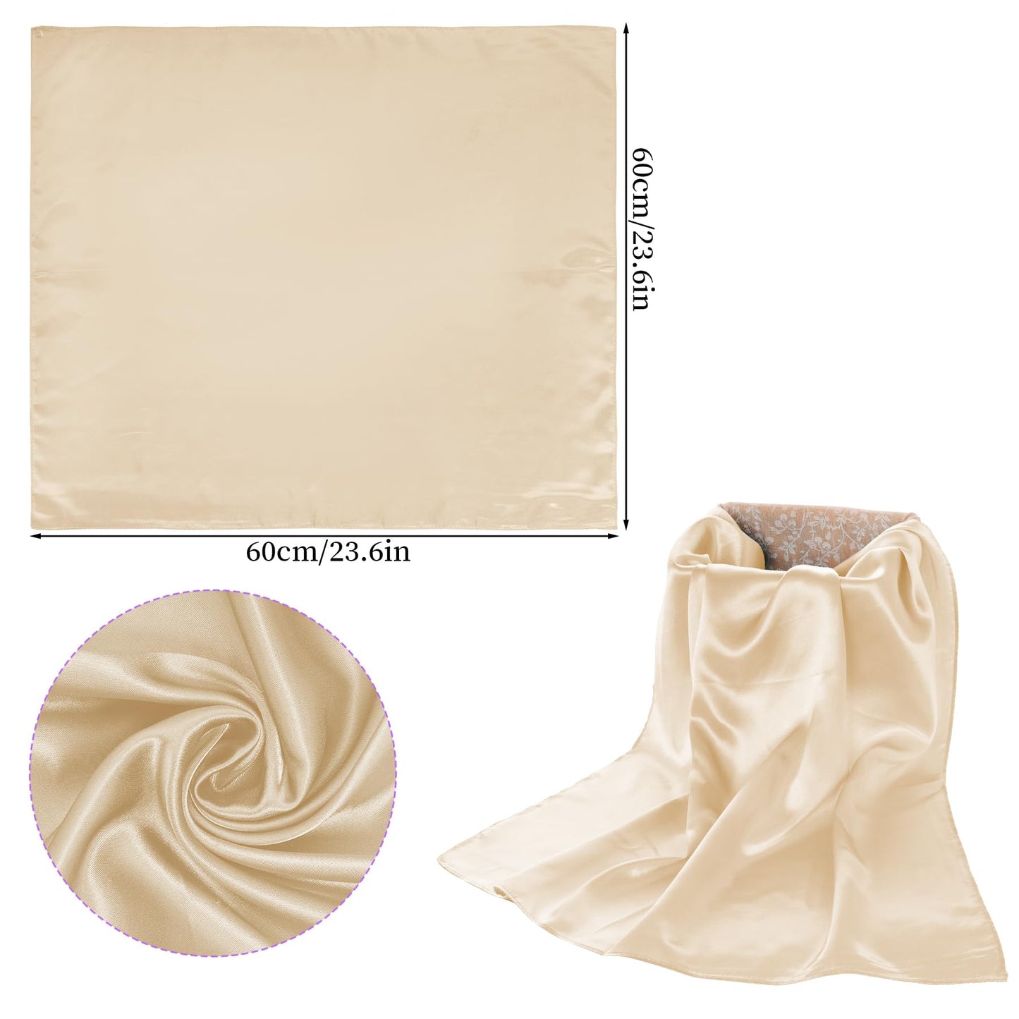 Pistha Chiffon Scarf Square Ribbon Neck Scarf Satin Scarf Handkerchief for Halloween Retro Women Girls Costume Accessory (Champagne, 23.6 * 23.6 inch)