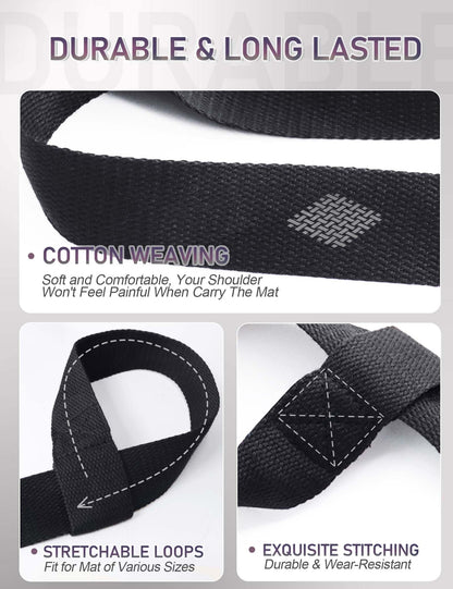 MRZZATA Yoga Mat Carrier Strap - Adjustable Thick and Wide Strap for Carrying Mat or Stretching, Black