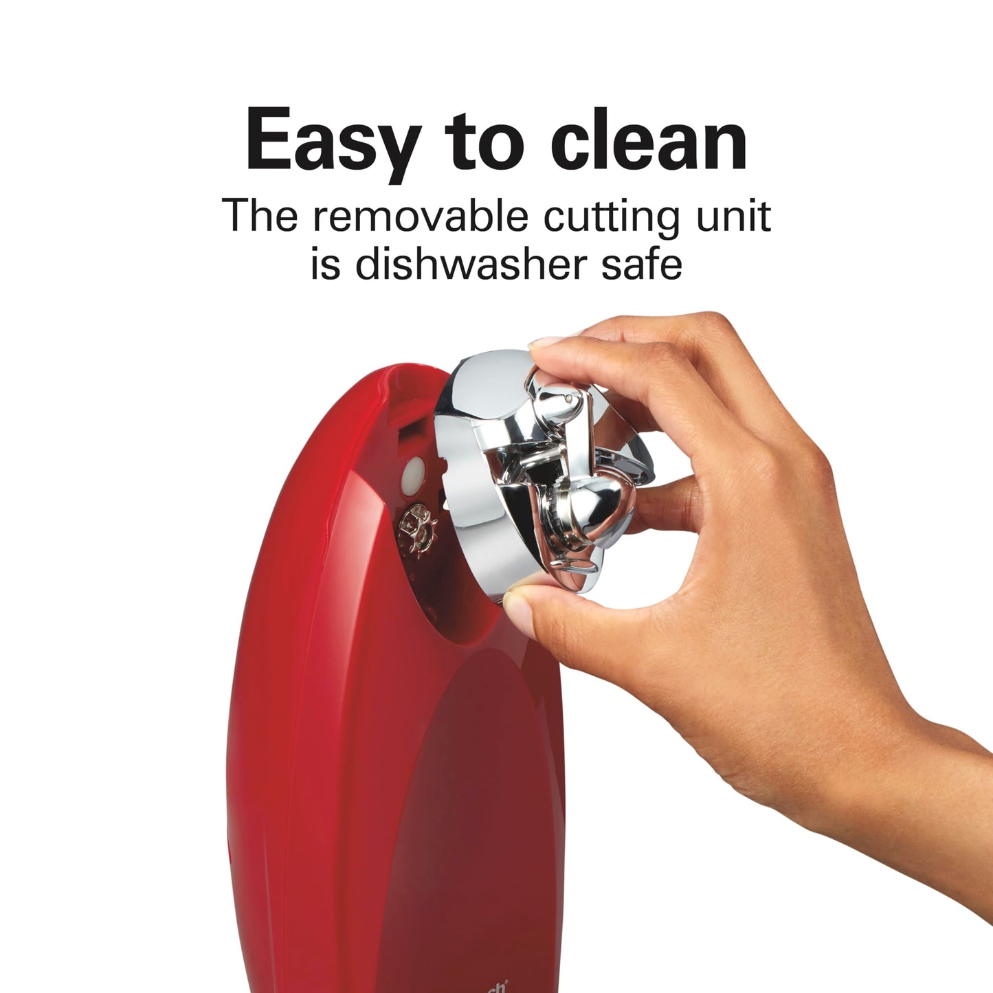 Hamilton Beach Electric Automatic Can Opener with Auto Shutoff, Knife Sharpener, Cord Storage, and SureCut Patented Technology, Extra-Tall, Red