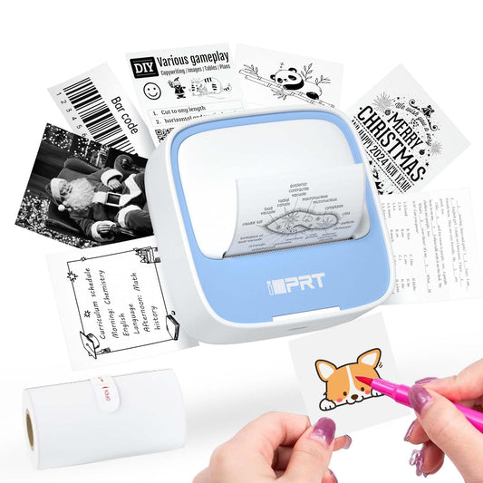 iDPRT Portable Sticker Maker Machine with 1 Roll Sticker Paper, Mini Printer Efficiently and Quickly, Thermal Printer for Study Notes, Pictures, DIY, Label, Free App with Multiple Templates, Blue