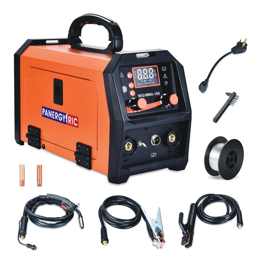 PANERGYRIC 160A MIG Welder,110V/220V Dual Voltage Flux Core Welder Gasless MIG/Lift TIG/Stick 3 in 1 Big LED Digital Display Portable Welding Machine for Beginners IGBT Inverter Welder