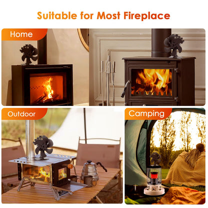 JossaColar Wood Stove Fan Heat Powered Fireplace Fan Non Electric, Thermal Fan for Wood Burning Stove/Pellet/Log Burner, w/Stove Accessories Thermometer