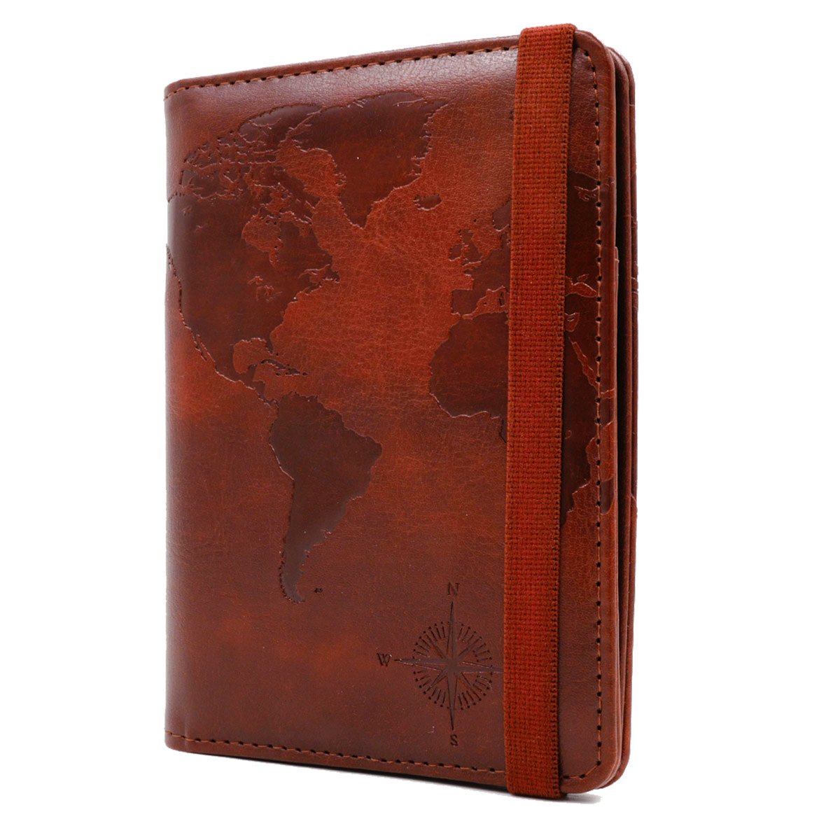 kandouren RFID Blocking Passport Holder Cover Case,Travel Luggage Passport Wallet Made with Brown Map Crazy Horse PU Leather for Men & Women