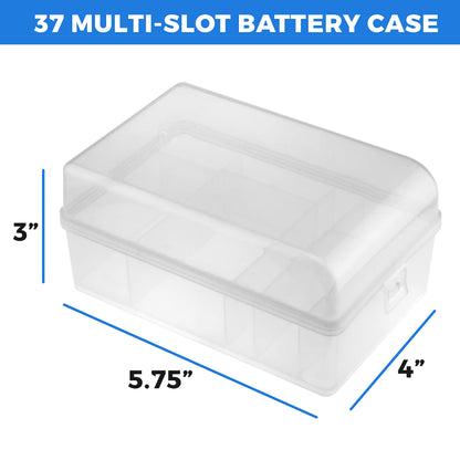 GlossyEnd Set of 2, 37 Slot Multi Battery Storage Box, Battery Storage Case, Battery Holder, Stores: 15 AA Batteries, 12 AAA Batteries, 6 C Batteries, 2 D Batteries and 2 9V Batteries, Clear