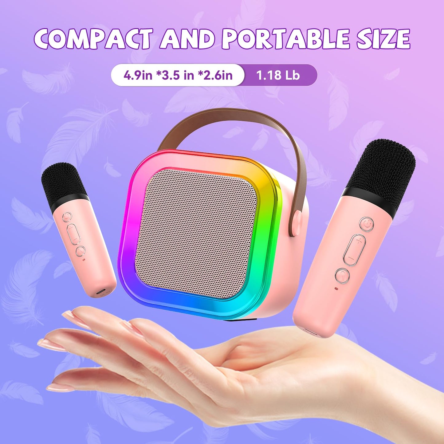 Mini Karaoke Machine for Kids Girls Boys - Birthday Gifts for Ages 4 5 6 7 8+ Year Old - 2025 New est - Portable Bluetooth Speaker with 2 Wireless Microphone - Kids' Instrument Accessories - Pink