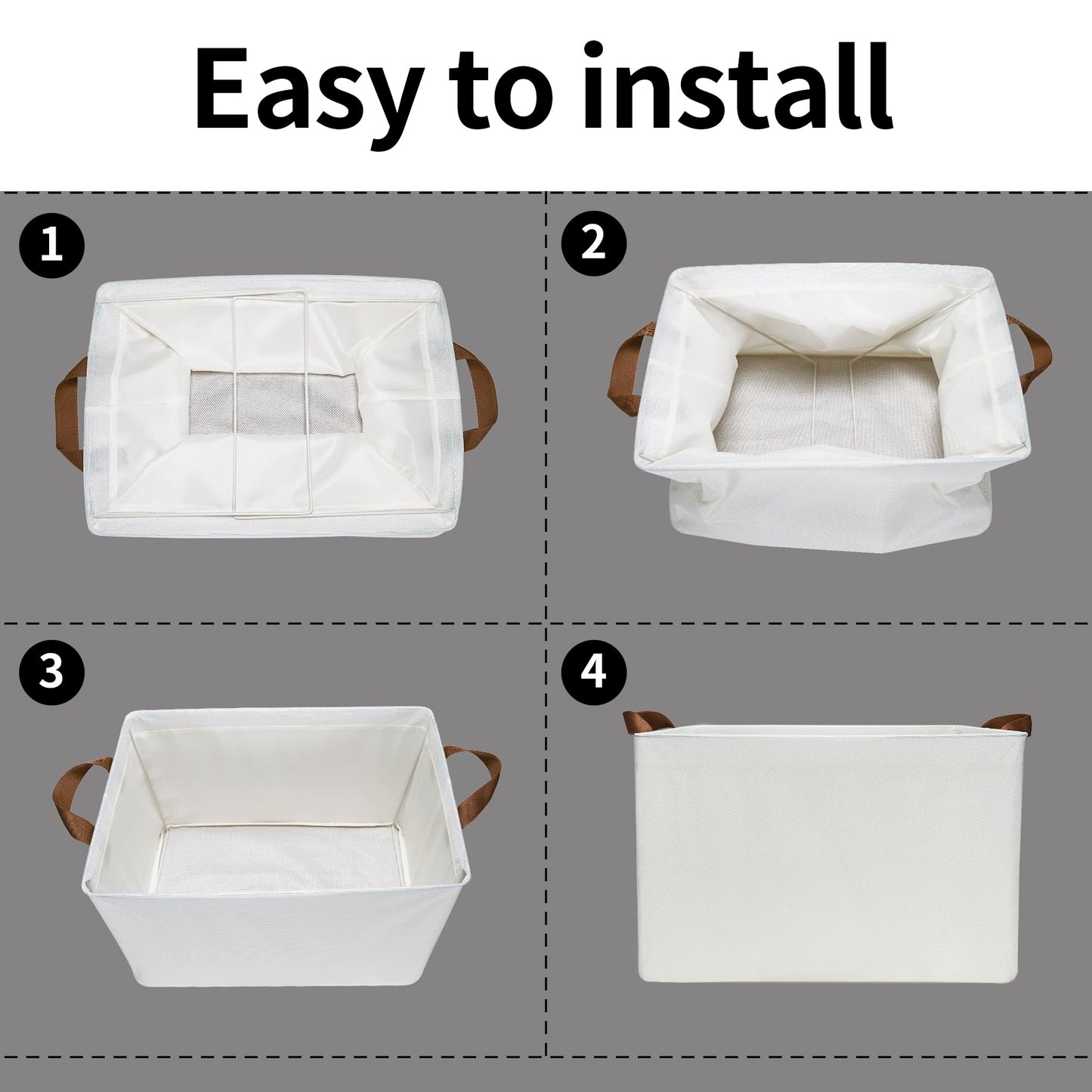 GRANNY SAYS Closet Storage Baskets, Collapsible Fabric Storage Bins with Metal Frame, Clothes Organizer Bins, Extra Large Baskets for Shelves, Ivory, 4-Pack