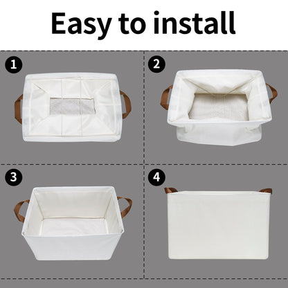 GRANNY SAYS Closet Storage Baskets, Collapsible Fabric Storage Bins with Metal Frame, Clothes Organizer Bins, Extra Large Baskets for Shelves, Ivory, 4-Pack
