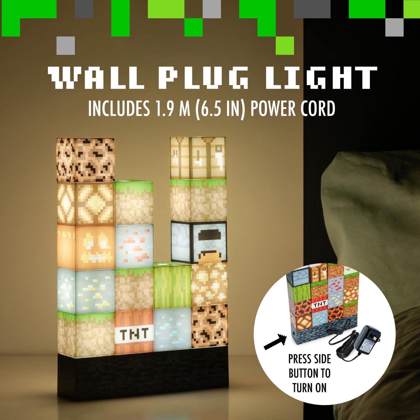 Paladone Minecraft Building Block Night Light – Officially Licensed LED Lamp for Boys’ Bedrooms, Gaming Decor & Gifts – Fun Minecraft Room Accessory