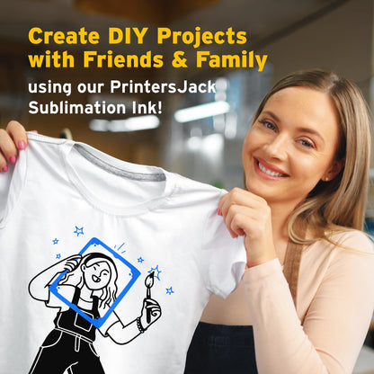 Printers Jack 600ML Sublimation Ink for ET-8550 ET-8500 Wide-Format Supertank Printers Heat Press Transfer on T-Shirt (6x100ML, 6 Colors-BK PB CM Y GY) Bigger Bottles with More Ink Auto Fill the Tanks