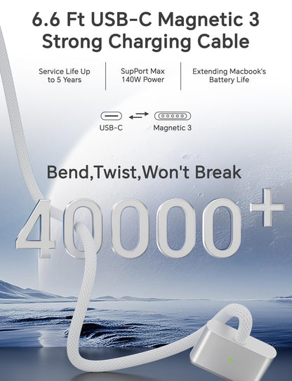 140W Charger for MacBook Pro 16 14 inch Mac Air 15 13 inch 2025 2024 2023 2022 2021 M1–M4【Original Quality】Type C Fast Charger Power Adapter & 6.6FT Type C to Magnetic 3 Cable LED Applicable 2021-2025