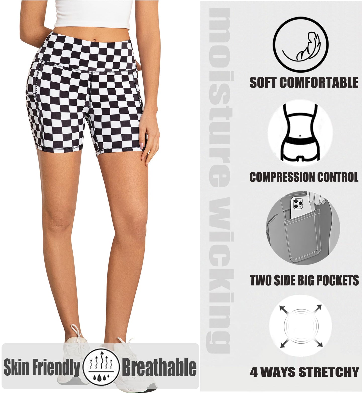 AHLW Workout Biker Shorts for Women with Pockets - High Waisted Stretchy Buttery Soft Athletic Running Yoga Shorts 5 inches