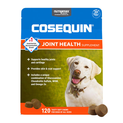 Nutramax Cosequin for Dogs Joint Health Supplement, Contains Glucosamine, Plus Chondroitin, MSM and Omega-3s, Supports Joint and Skin and Coat Health, Soft Chews, 120 Count