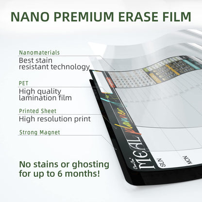 Magnetic Dry Erase Monthly Calendar and Menu Board - 17"x12" Monthly Planner and Meal Planning Board for Fridge - 6 Extra Fine Point Markers Included - Shipped Flat