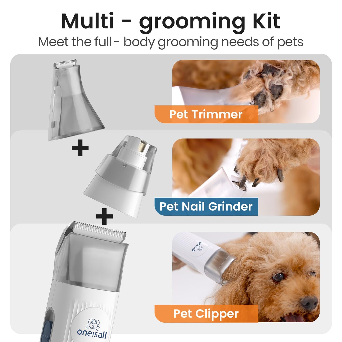oneisall Dog Grooming Vacuum, Pet Grooming Vacuum with Clipper Nail Grinder, 1.5L Dust Cup Dog deshedding Vacuum Brush with 7 Pet Grooming Tools for Shedding Pet Hair, Home Cleaning