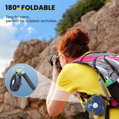 HandFan 5200mAh Portable Handheld Fan Rechargeable with Power Bank-3 Speeds Foldable Personal Cooling, 2-IN-1 Hand Held Fan Battery Operated, 20H Runtime for Travel/Summer/Concerts/Women (Black&Blue)