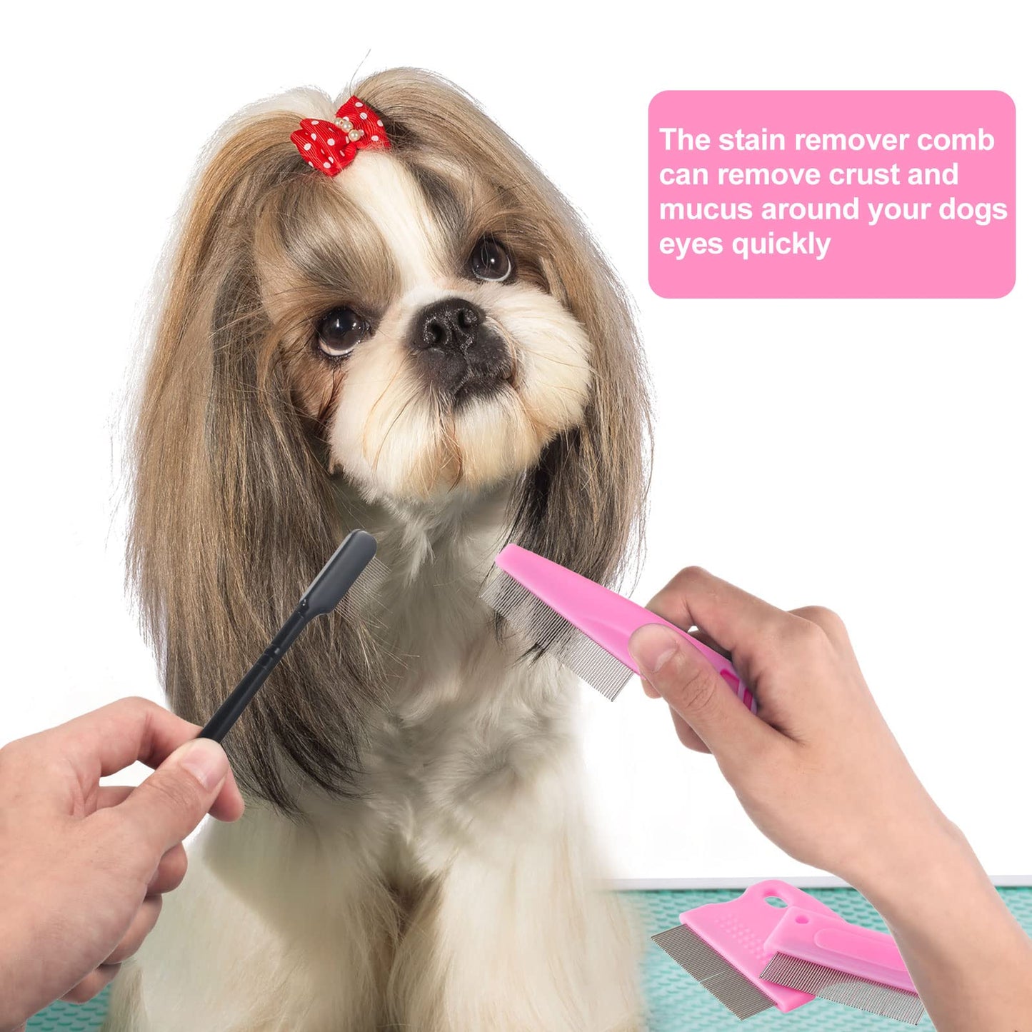 5 Pieces Dog Eye Combs Tear Stain Remover Combs Pet Grooming Comb for Small Dogs Gently Removing Eye Mucus and Crust (Pink, Black)