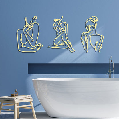 Photect 3 Pcs Metal Wall Art Decor Minimalist Abstract Woman Wall Art metal Modern Line Drawing Wall Art Decor Female Single Line Wall Home Hanging for Bedroom Bathroom Living Room, Gold (Elegant)