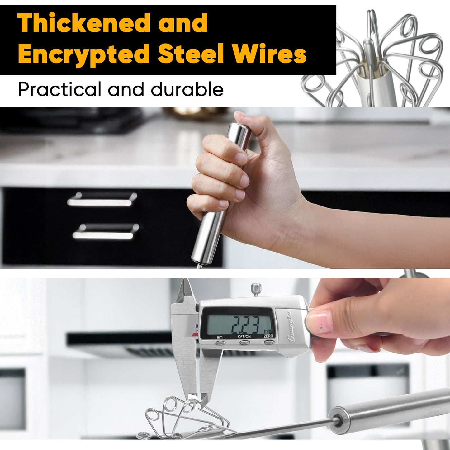 Newness Stainless Steel Whisk Blender for Home - Versatile Tool for Egg Beater, Milk Frother, Hand Push Mixer Stirrer - Kitchen Utensil for Blending, Whisking, Beating & Stirring