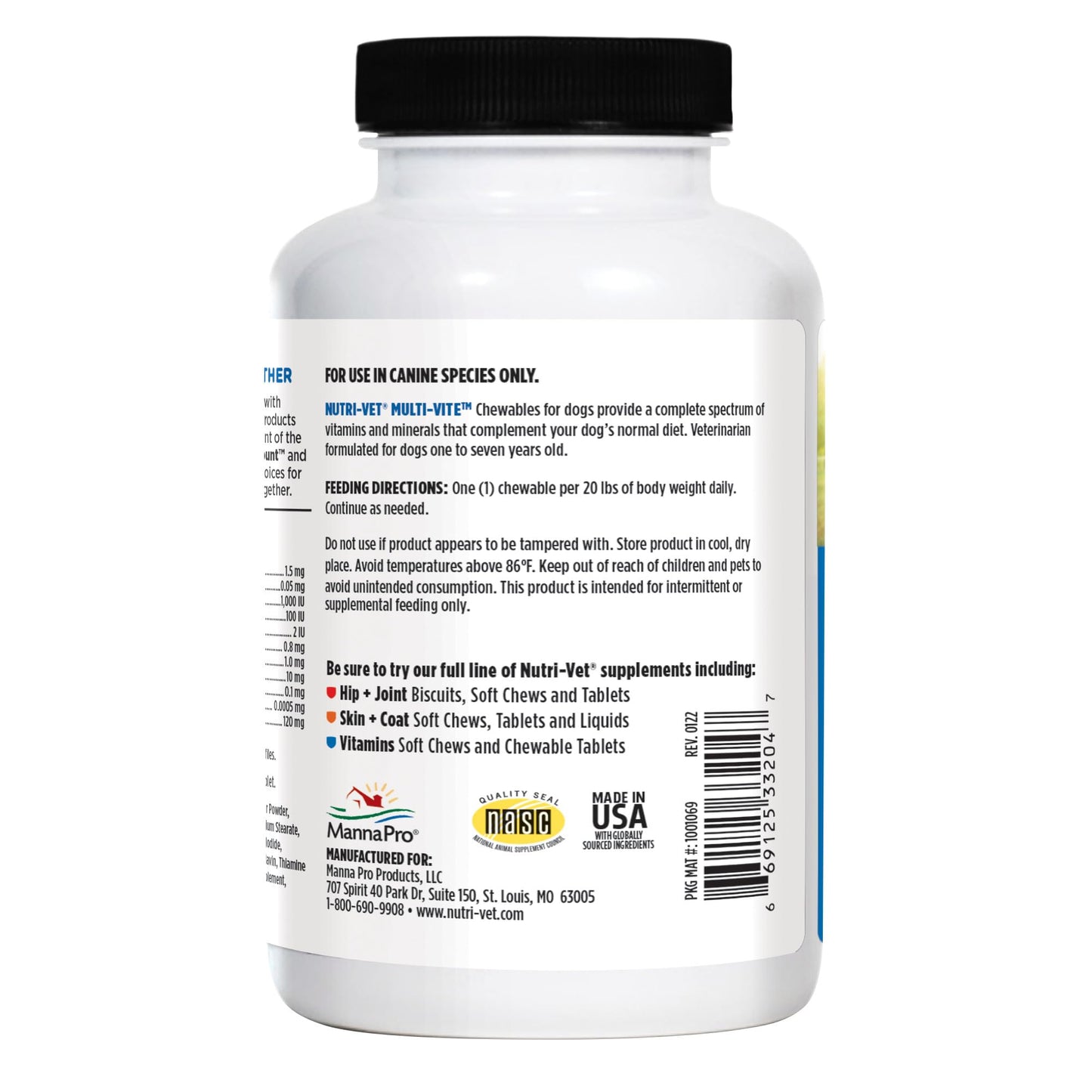Nutri-Vet Multi-Vite Chewables for Adult Dogs, Daily Vitamin and Mineral Support, Potent Antioxidants, Supports a Balanced Diet, 120 Count