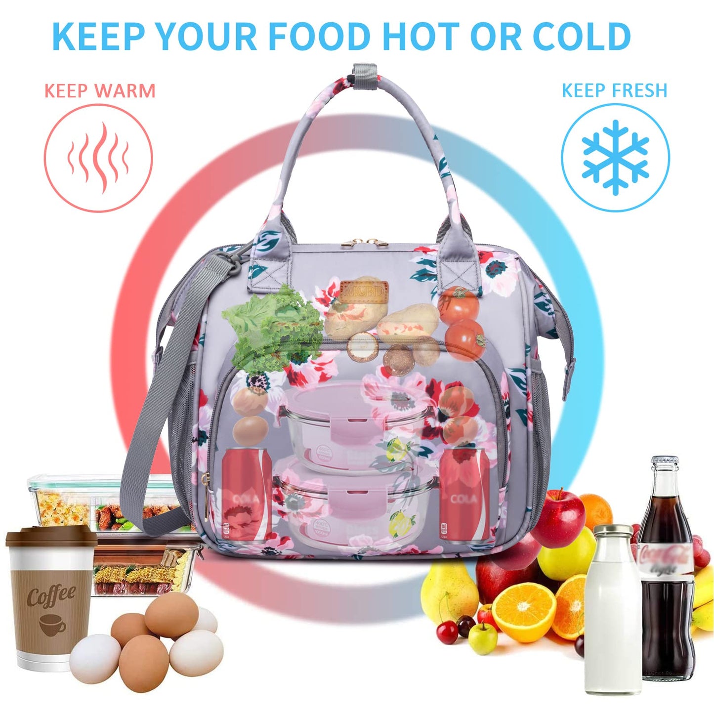 Lunch bags Insulated Lunch Box for Women Men,2 Carrying Way Large Tote Bag,Leakproof Reusable Cooler Backpack with Adjustable Shoulder Strap for Office Picnic Beach